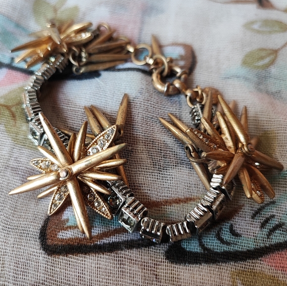 Oxidized Antique Brass Tone J. Crew Fireworks Firecracker Bracelet Spikes Stones - Picture 5 of 13